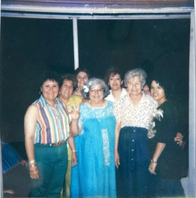 Campaign event for Esperanza Salinas at a supporter’s house; Amparo Bazan is 3rd from left, in back.