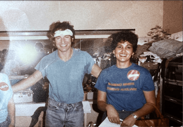 O’Leary and Bruce Springsteen backstage during his “Born in the USA” tour, 1985. Springsteen donated $10K to the People’s Clinic, and the Morenci Miners Women’s Auxiliary was invited to attend the concert and collect the money.