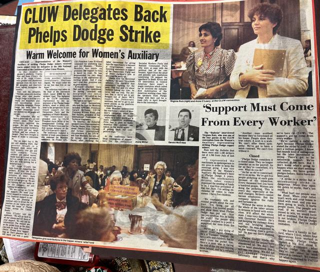 Newspaper article about Morenci Miners Women’s Auxilary attending the Chicago Coalition Labor Union convention in 1984.