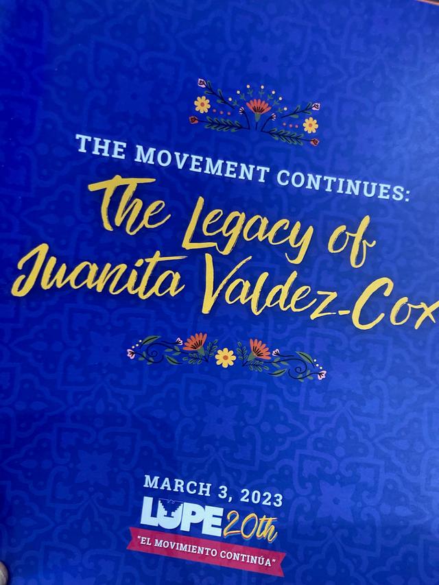 Program for the LUPE banquet honoring the legacy of Juanita Valdez Cox.