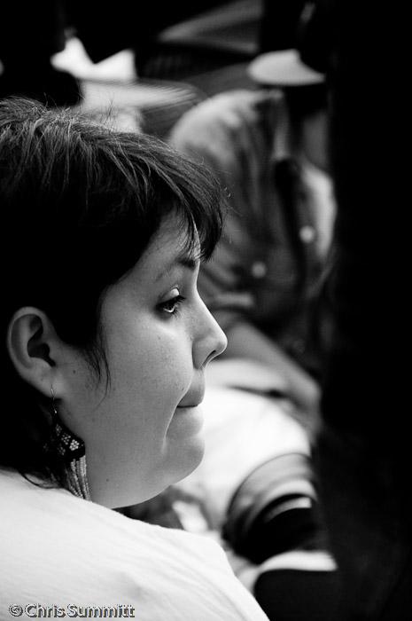 Kim Dominguez at Sit-In to Protest HB 2281, the legislation that prohibited ethnic studies in Arizona classrooms, 2010. Photo by Chris Summitt.