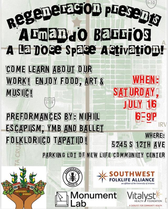 Flyer for Regeneración Armando Barrios Community Event to Discuss La Doce Space Activation.