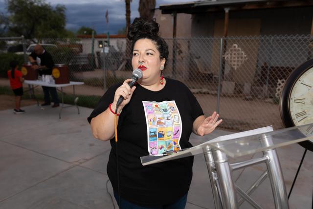 Nelda Ruiz speaking at Armando Barrios Celebration Event. Photo by Kathleen Dreier.