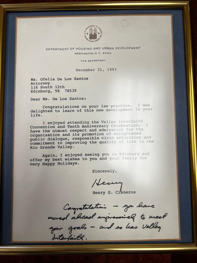 Letter to Ofelia de los Santos from Henry G. Cisneros, Secretary of Housing and Urban Development, 1993.