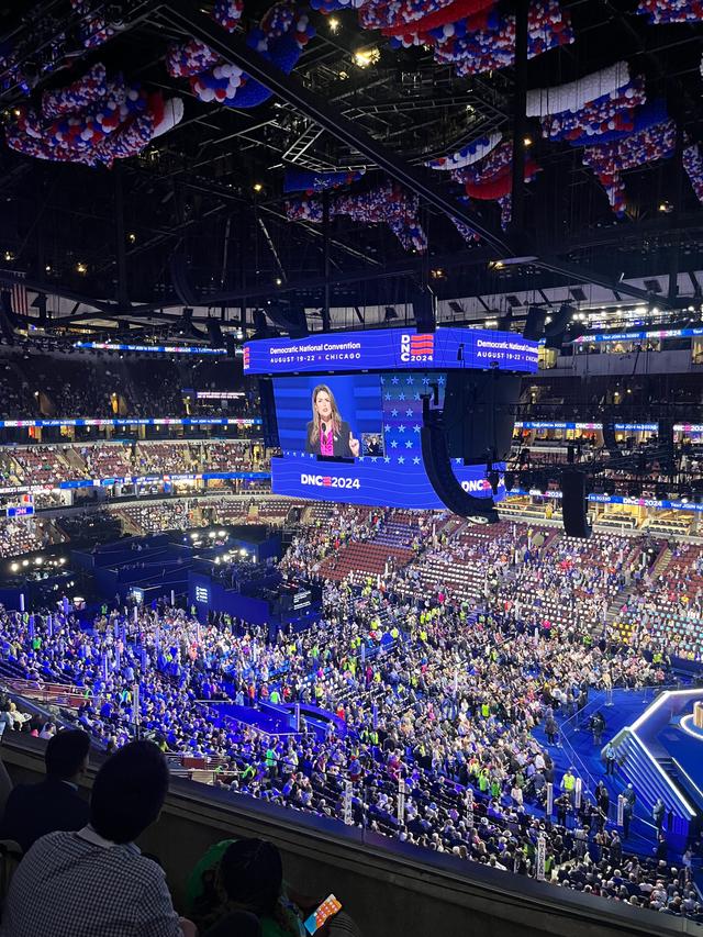 Mayor Romero addressing the crowd at the 2024 Democratic National Convention in Chicago, Illinois.