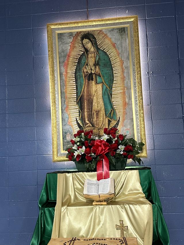 Altar of the Virgen de Guadalupe inside the Respite Center.